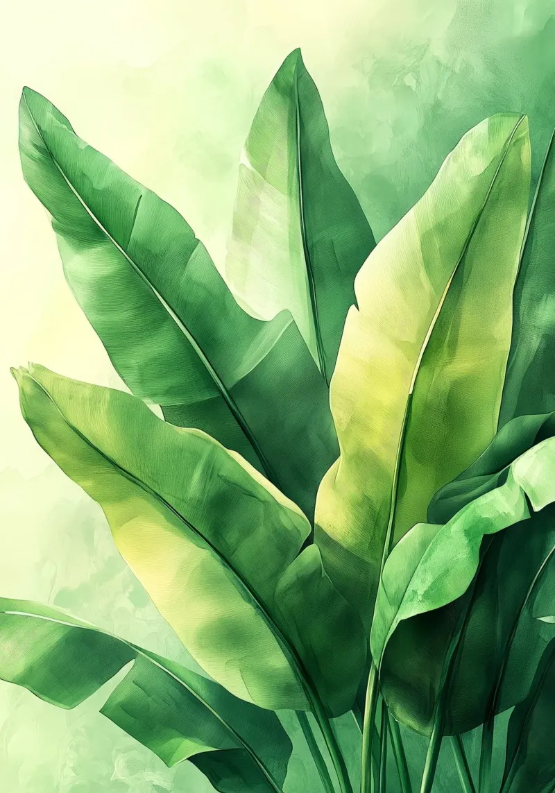 Foglie di banano verdi grandi poster con telaio in alluminio da Justyna Jaszke JBJart