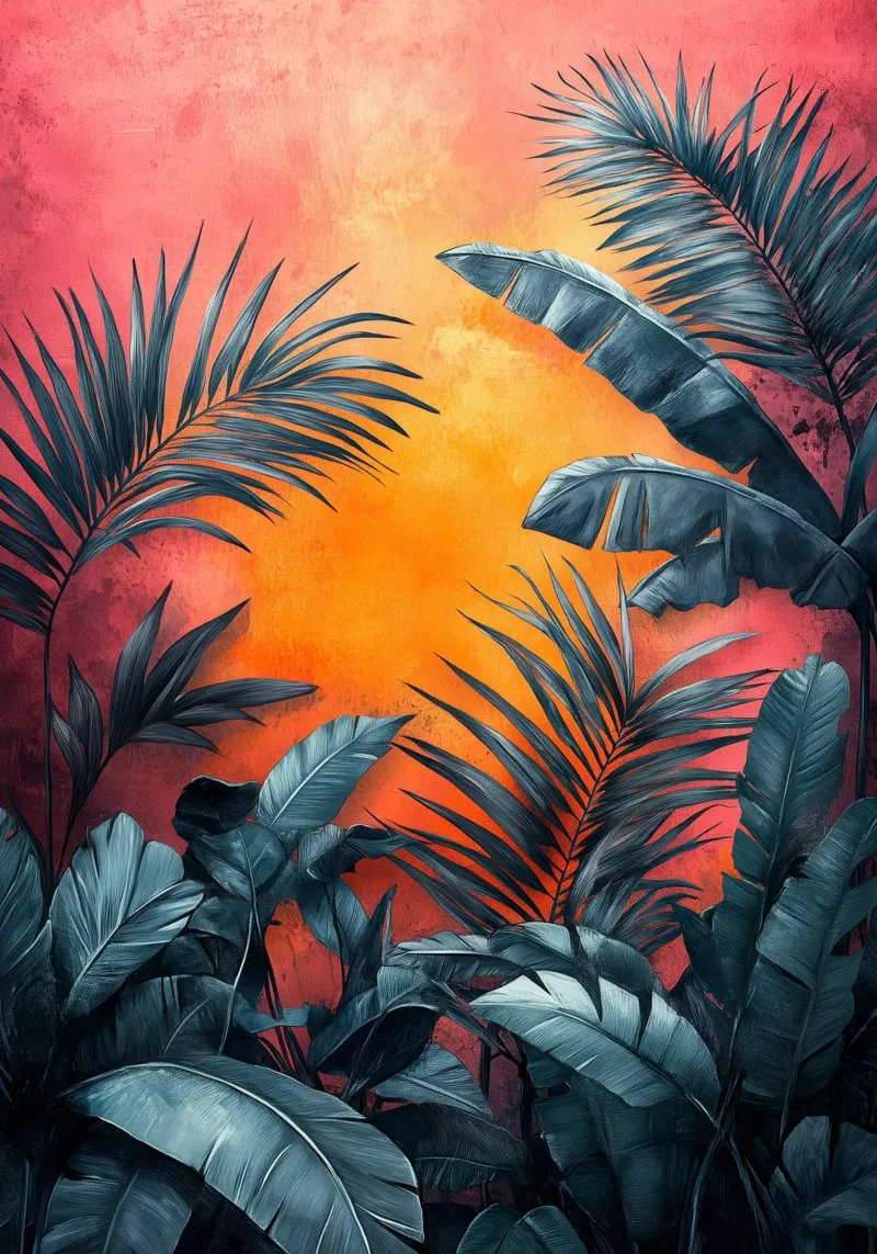 Palme e foglie tropicali pellicola backlit da Justyna Jaszke JBJart