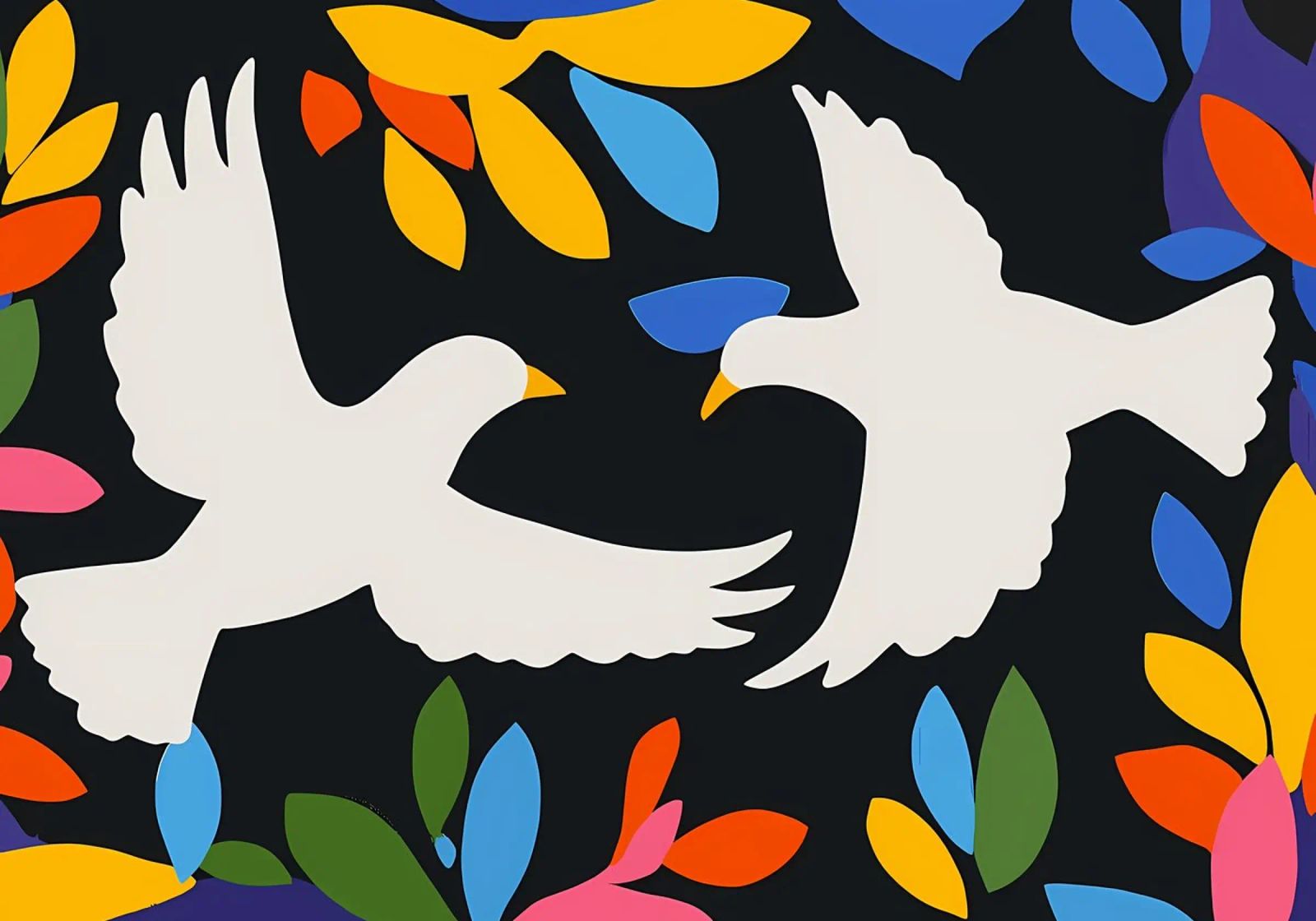 Minimal Zwei weiße Tauben im Flug Poster von Karraker