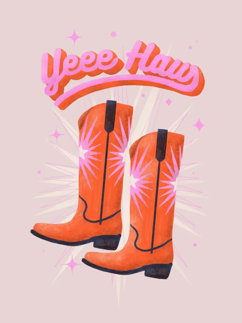 Retro Cowboy Boots Western Art poster con telaio in alluminio da showmemars