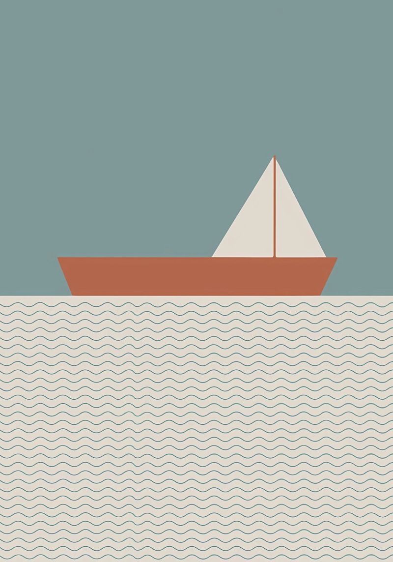 Minimalistisches Segelboot auf welligem Meer Leinwand von Karraker