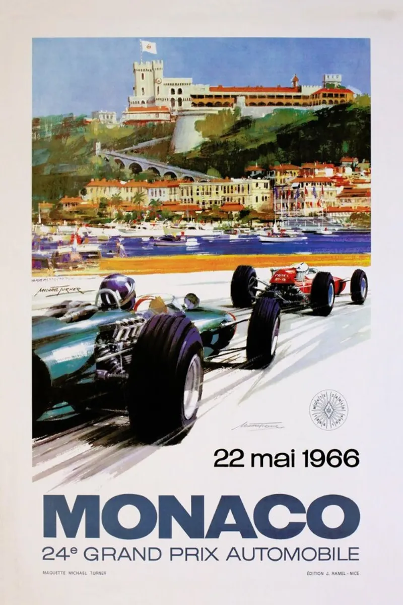 Vintage Monaco 22 May 1966 canvas met Baklijst van Gallery Print and Art Limited