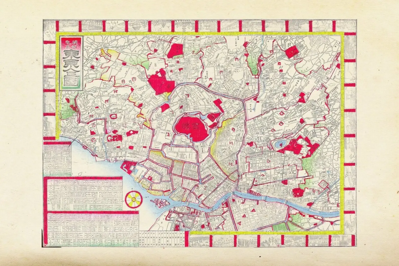 Woodblock Map Of Tokyo, Japan poster con telaio in legno da Artokoloro Quint Lox Ltd