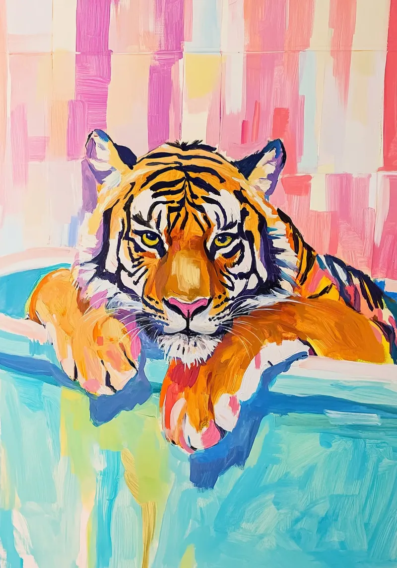 Tijger in bad canvas van Nikis Art Studio