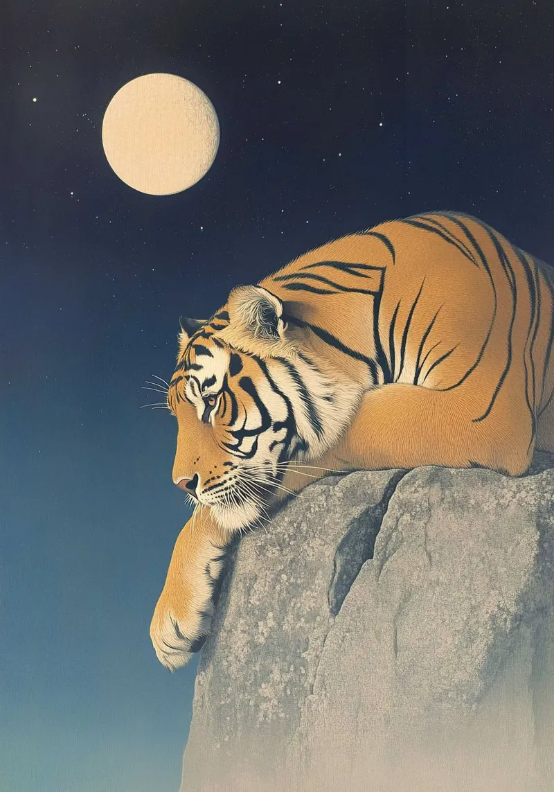 Tigers under the moon canvas with Floater frame by Nikis Art Studio