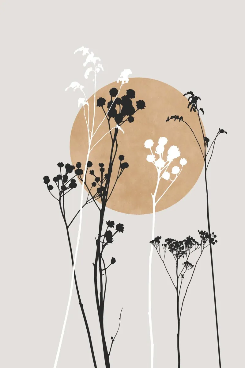 Bloemen zonsondergang poster con telaio in legno da studiopicaprints
