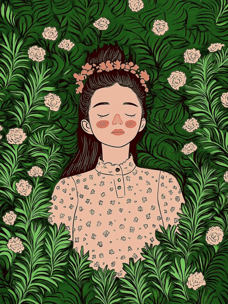 Boho Dromerige Vrouw Botanisch, Rozen, Bladeren & Pastel Bloemen poster van Kaji