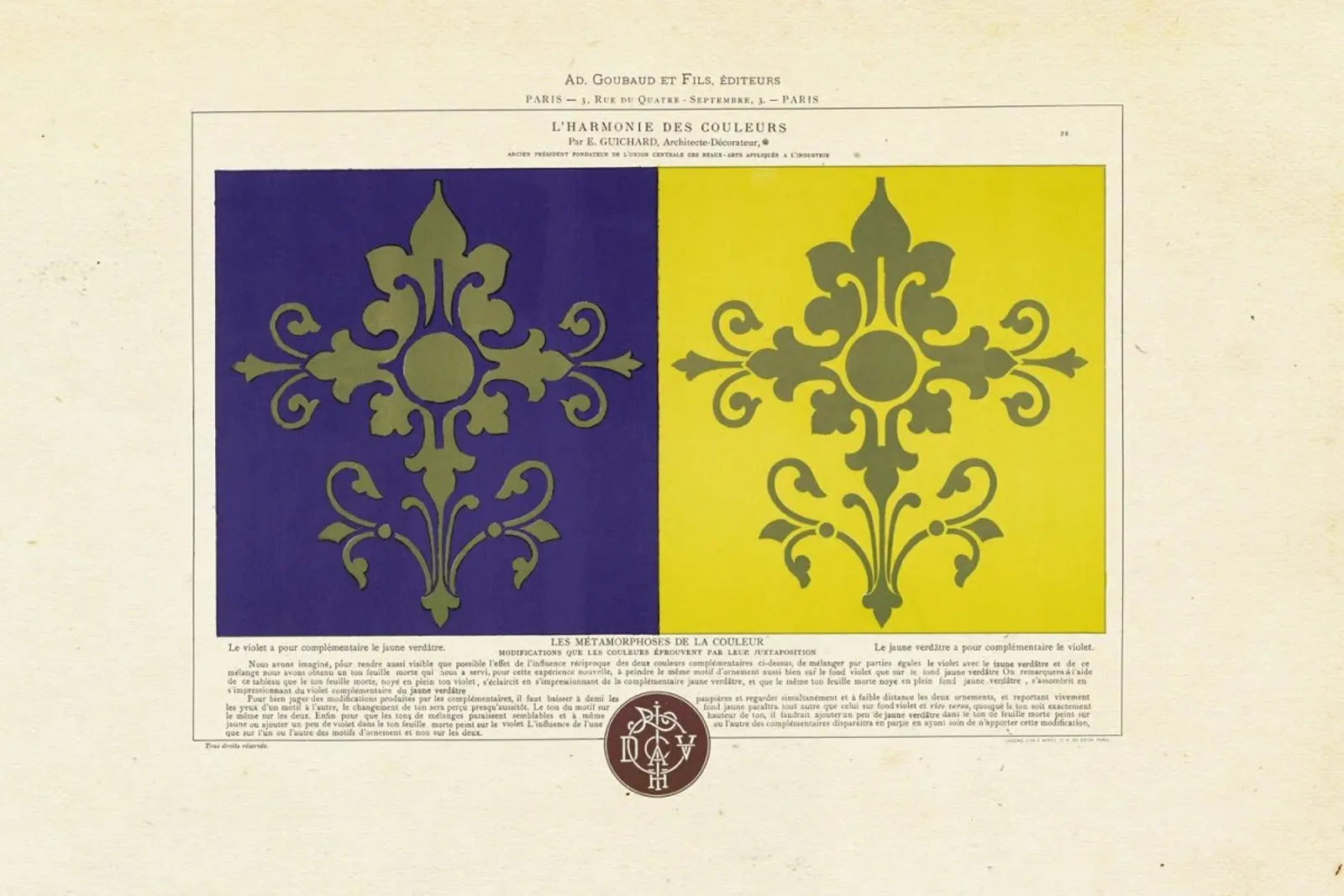 Complementary Colours Purple and Yellow, L'harmonie des couleurs, 1815 - Édouard Guichard Poster mit Aluminium Rahmen von Artokoloro Quint Lox Ltd