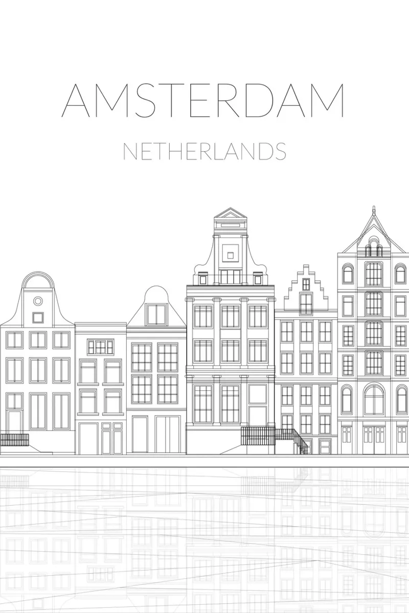 Case sul canale di Amsterdam poster con telaio in legno da studiopicaprints