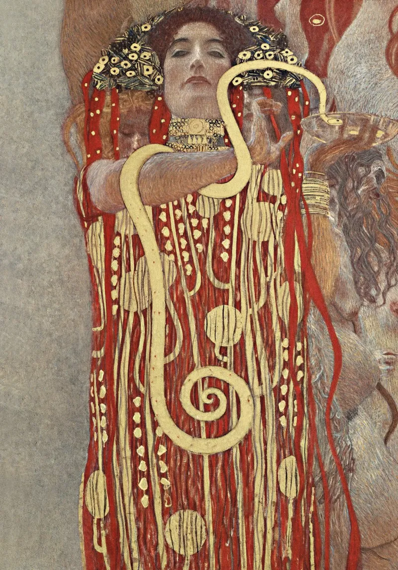 Gustav Klimt's Hygieia (1907) classical painting poster con telaio in alluminio da Venus Art