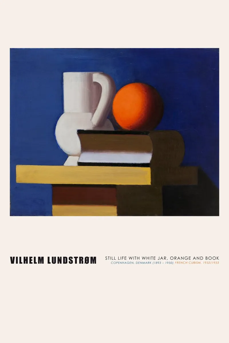 Vilhelm Lundstrom - Natura morta con vaso, arancia e libro poster da Old Masters
