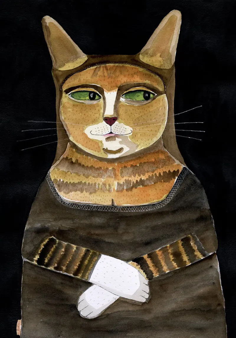 Gatto Monna Lisa Umorismo divertente Gatto arancione zenzero poster con telaio in legno da Pictufy Sun & Spirit