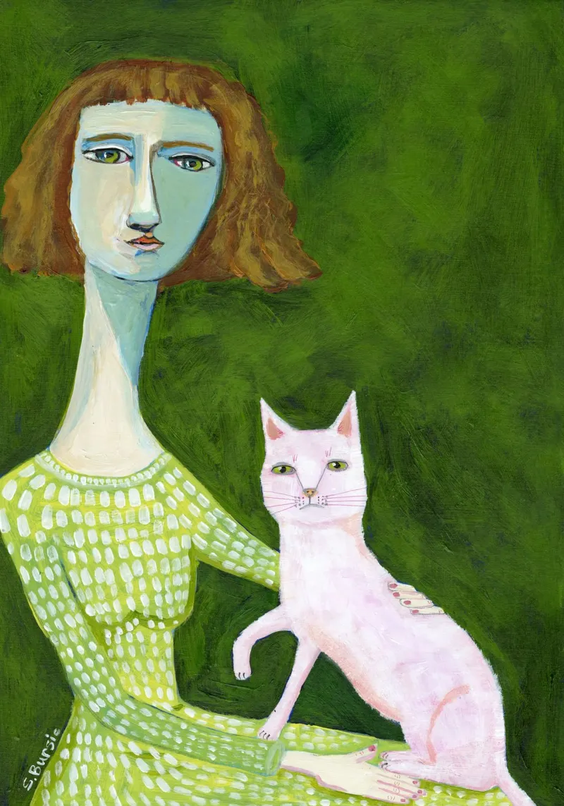 Gatta Signora con gatto rosa poster con telaio in plastica da Pictufy Sun & Spirit