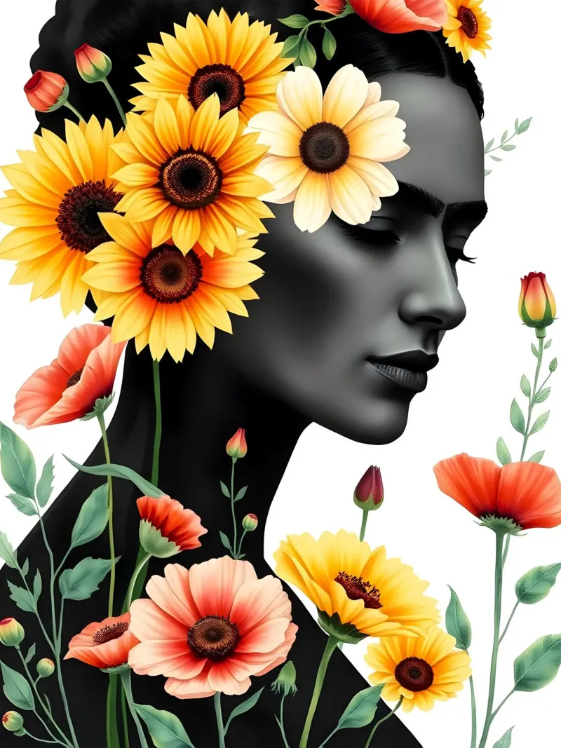 RITRATTO FLOREALE DI FRIDA KAHLO poster con telaio in plastica da ARTOMATIC