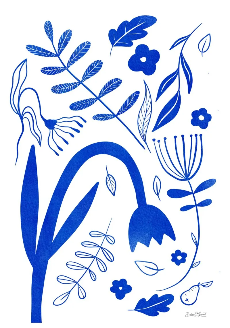 Fiori blu poster con telaio in plastica da Pictufy Sun & Spirit