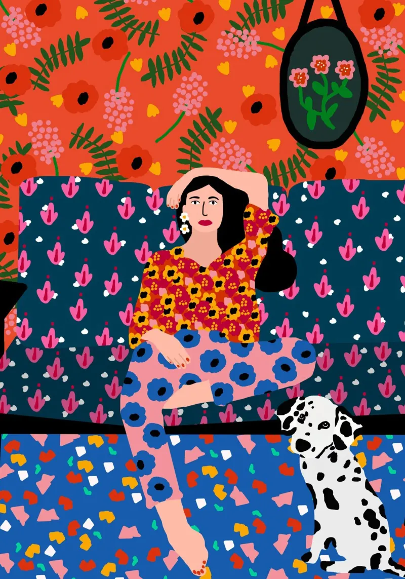 La ragazza del divano poster con telaio in alluminio da Pictufy Sun & Spirit