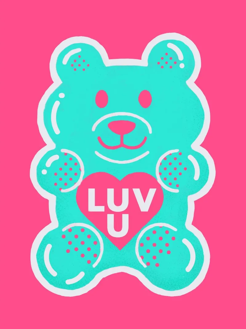 Simpatico orsetto gommoso con cuore poster con telaio in legno da showmemars