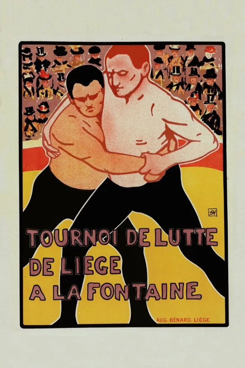 Belgium poster for Tournoi de Lutte, de Liege a la Fontaine - Armand Rassenfosse poster con telaio in alluminio da Artokoloro Quint Lox Ltd