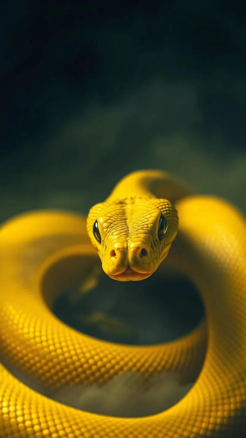 Gros plan sur un serpent d'un jaune éclatant qui s'enroule sur lui-même. hahnemühle de DesignDoodle