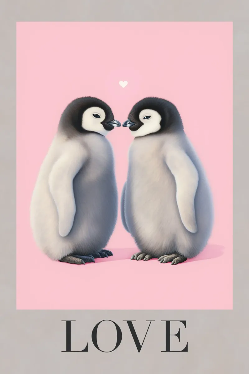 Cari pinguini con un cuore poster con telaio in plastica da Carinaprint