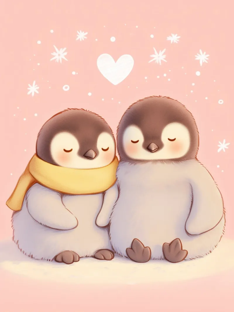 Pinguini romantici con un cuore alluminio dibond da Carinaprint