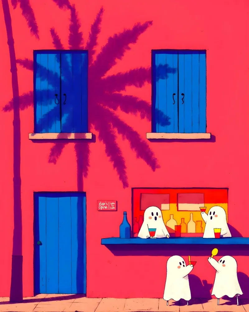 Bar ist von 6 Uhr abends bis 6 Uhr morgens geöffnet Geister Haunted Funny Cute Bar Poster mit Holzrahmen von 83oranges