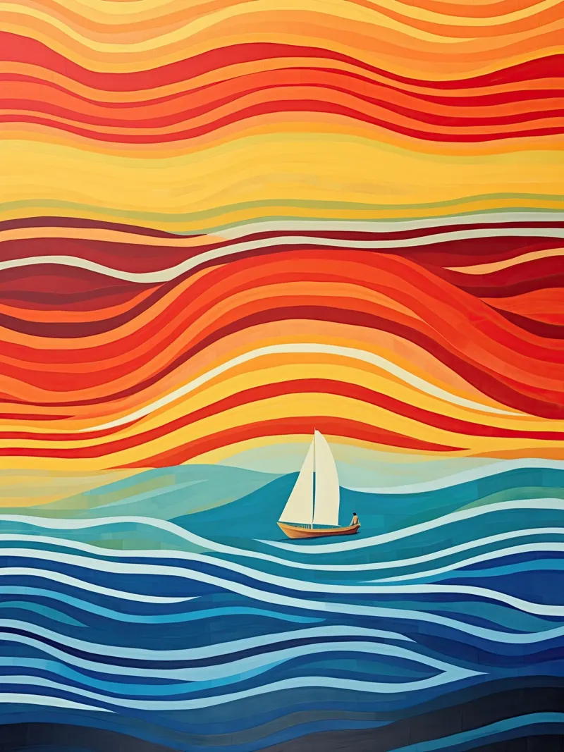 Disegno marittimo a righe colorate con barca a vela pellicola backlit da Autofocus