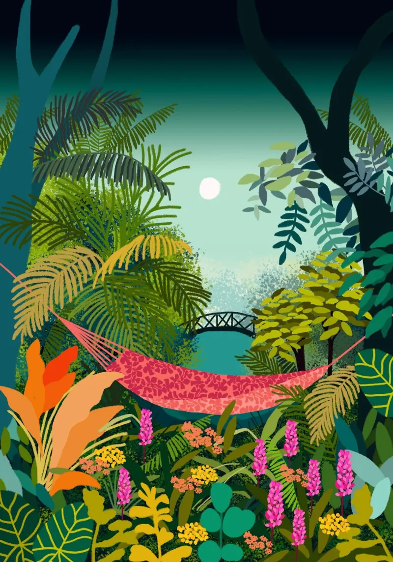 Riposare in un'amaca poster con telaio in legno da Pictufy Sun & Spirit