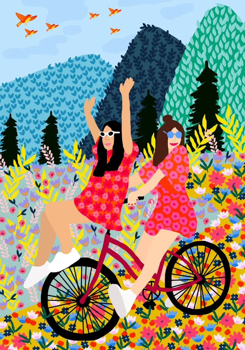 Amici in bicicletta poster con telaio in legno da Pictufy Sun & Spirit