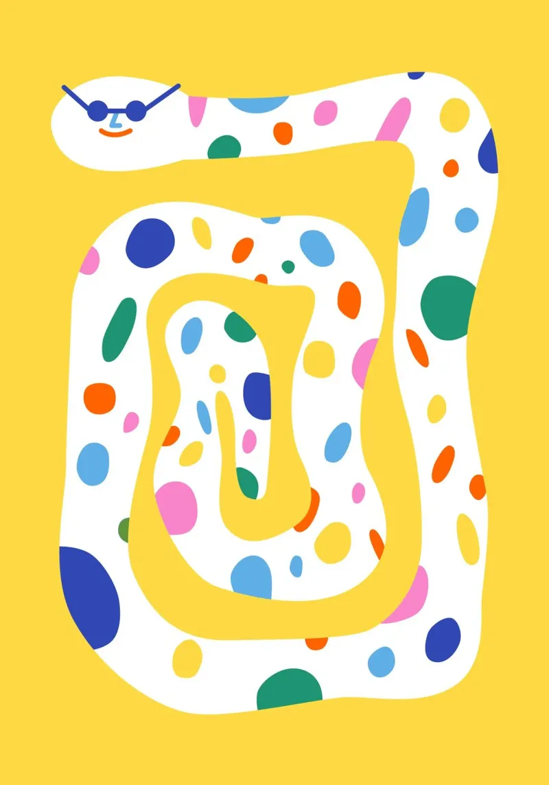 Serpente con occhiali da sole poster con telaio in plastica da Susann Stefanizen