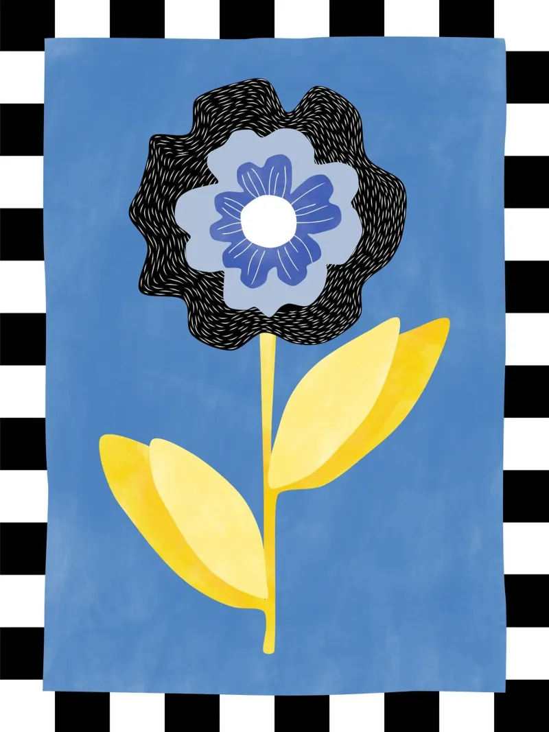 Fiore con petalo blu e nero poster con telaio in alluminio da Pictufy Sun & Spirit