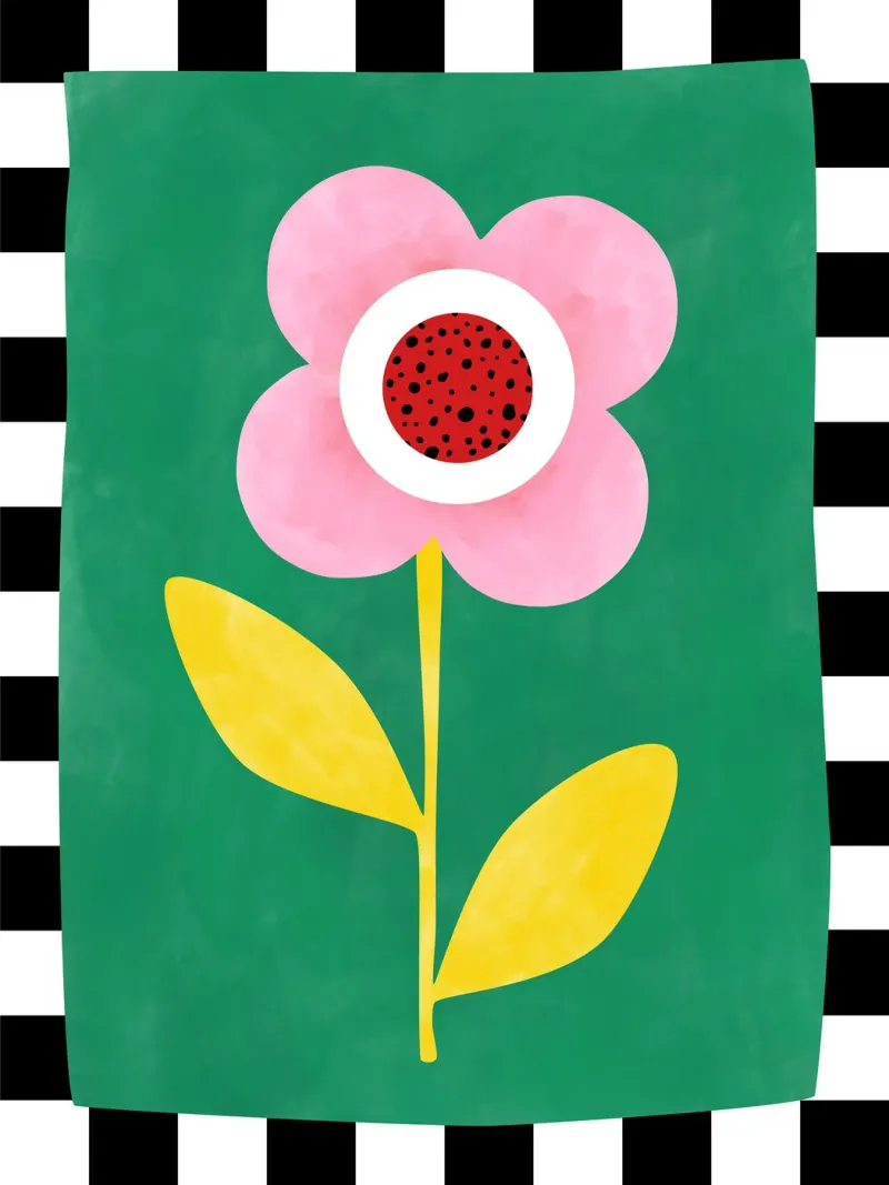 Fiore rosa con foglie gialle poster con telaio in legno da Pictufy Sun & Spirit