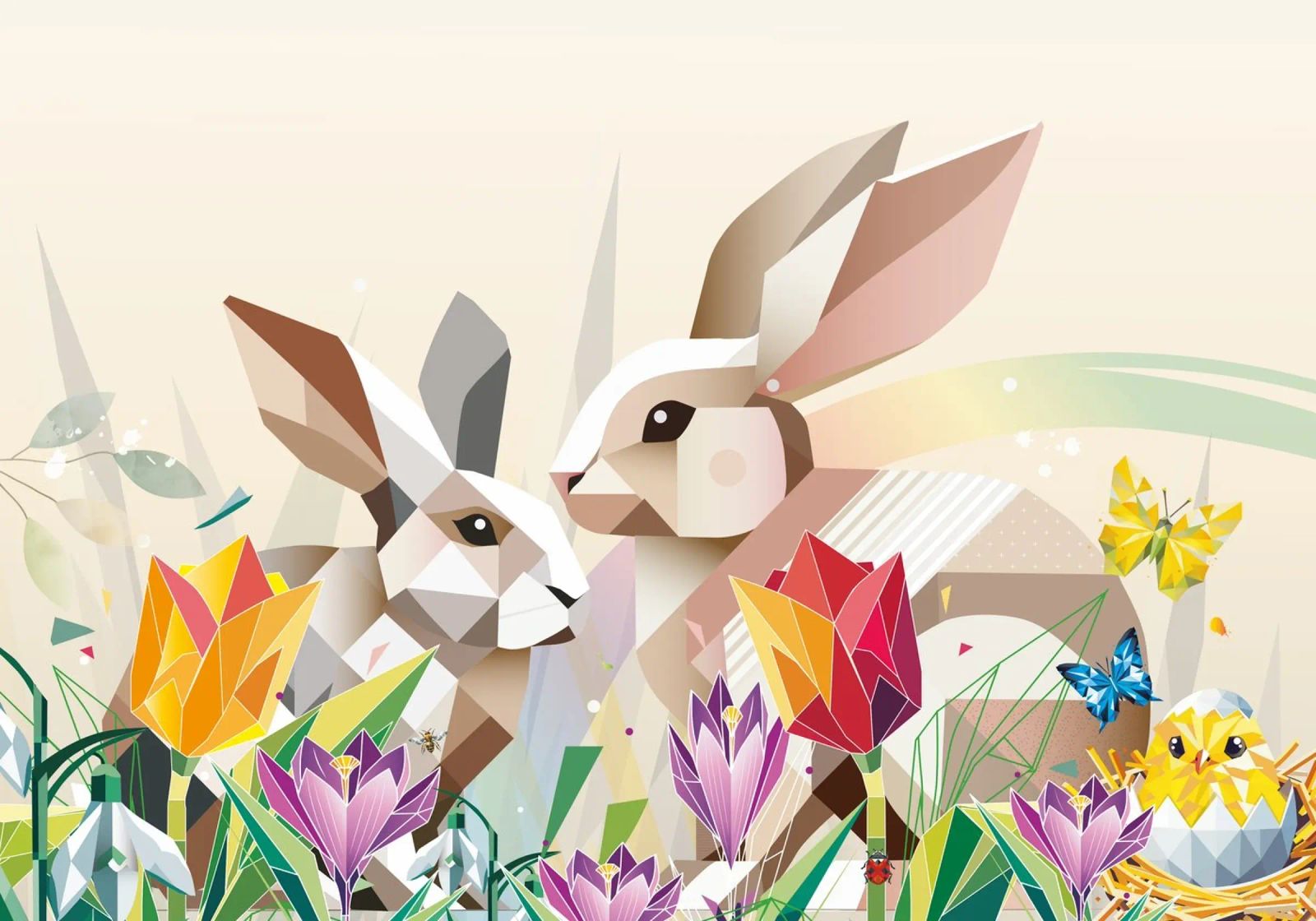 Dos conejos de Pascua en un mar de flores poster de namosh