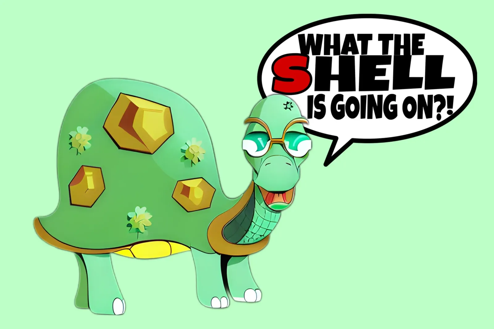 Funny Cartoon Turtle What the Shell Wordplay canvas by sillyindustries