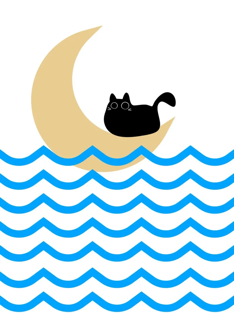 Black cat in atop a moon carta hahnemühle da LisaArtes