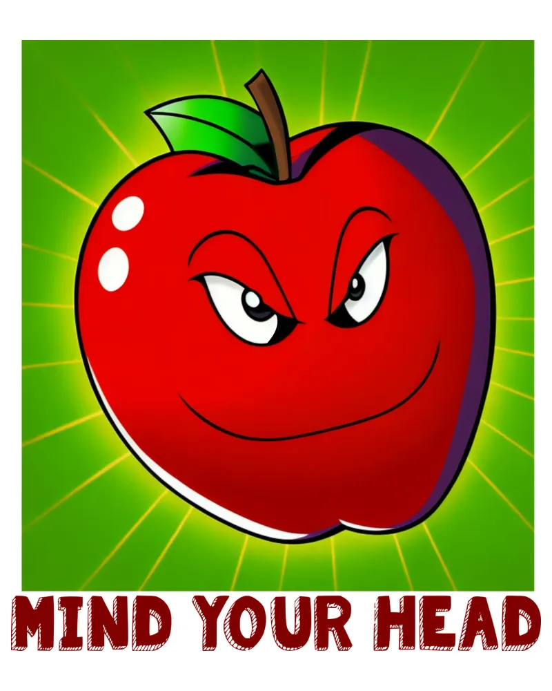 Funny Apple Cartoon Science Physics and Gravity Design alu-dibond by sillyindustries