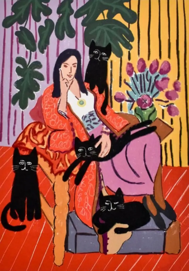 Women And Black Cat hahnemühle by Perdana shop
