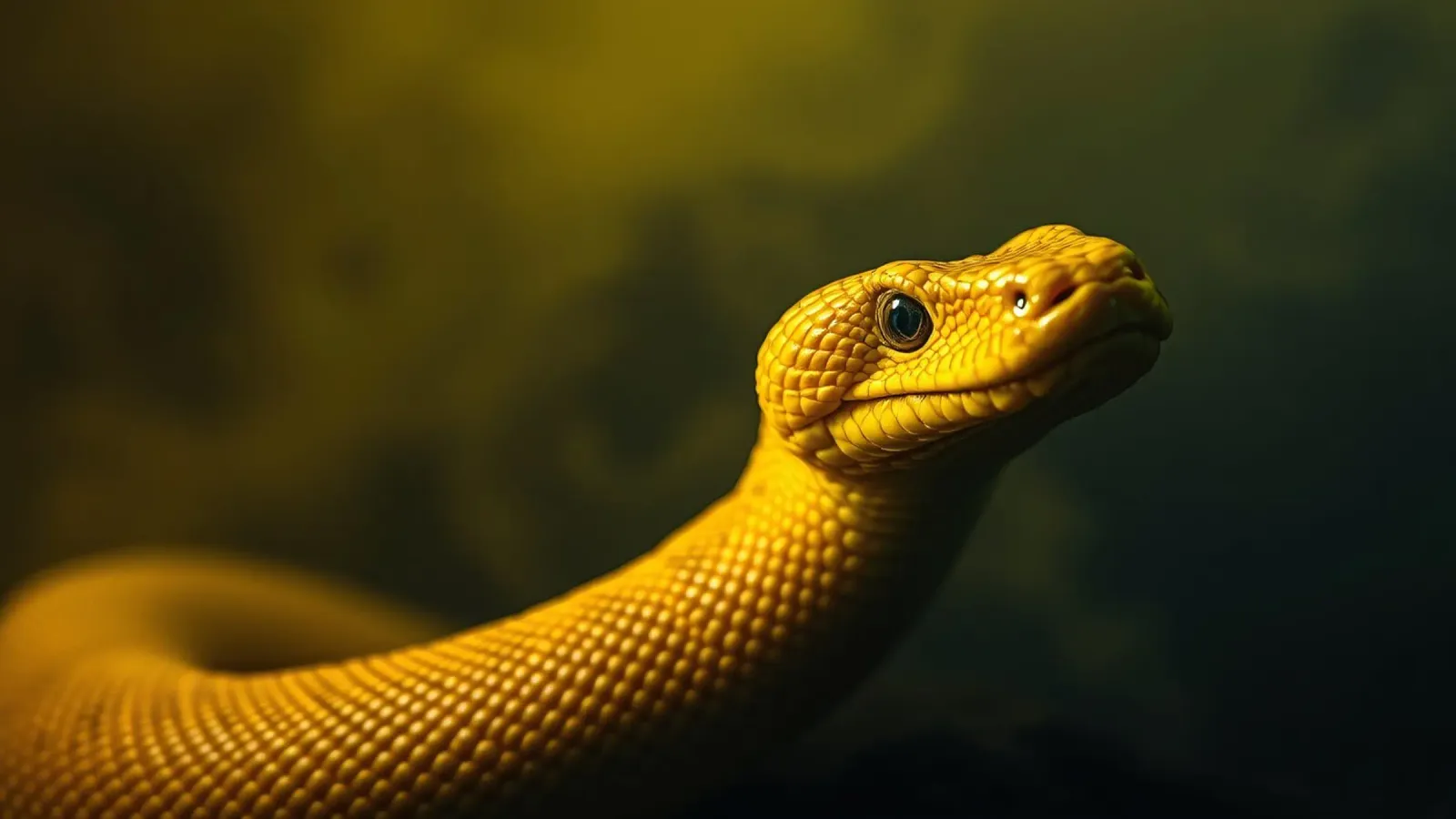 Gros plan sur un python jaune vif enroulé sur lui-même. hahnemühle de DesignDoodle