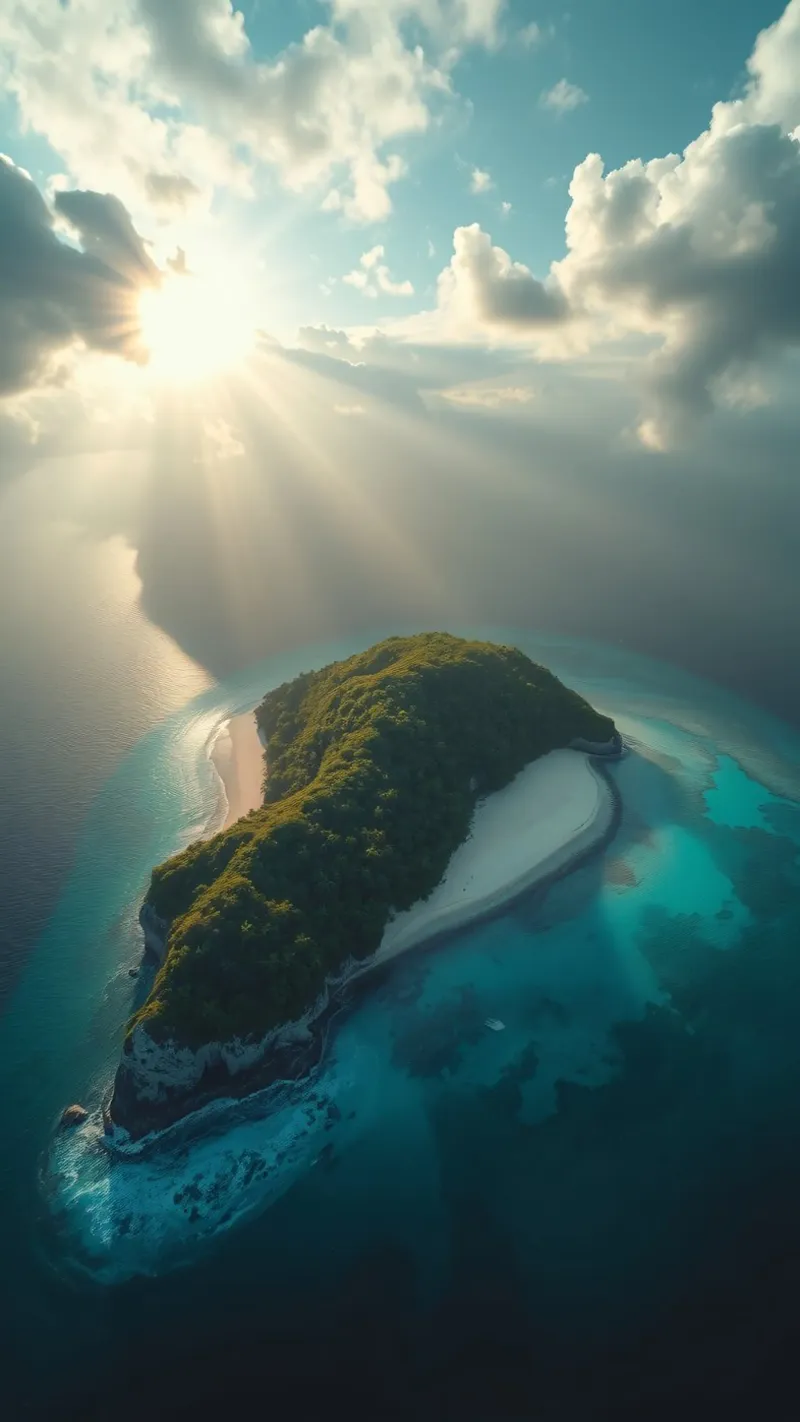 Vue aérienne d'une île entourée d'eau cristalline hahnemühle de DesignDoodle