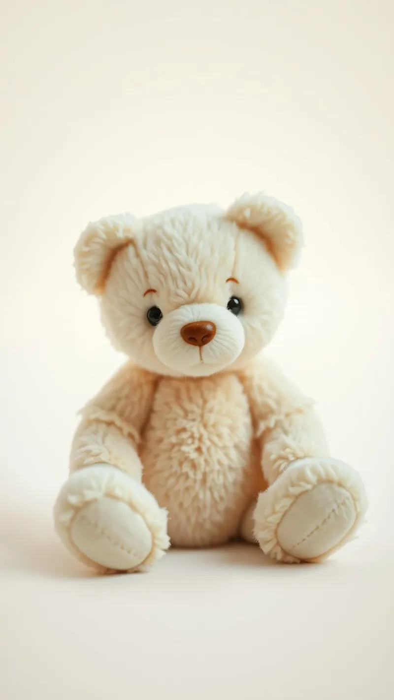 Soft cream teddy bear sitting against a light background canvas with Floater frame by DesignDoodle