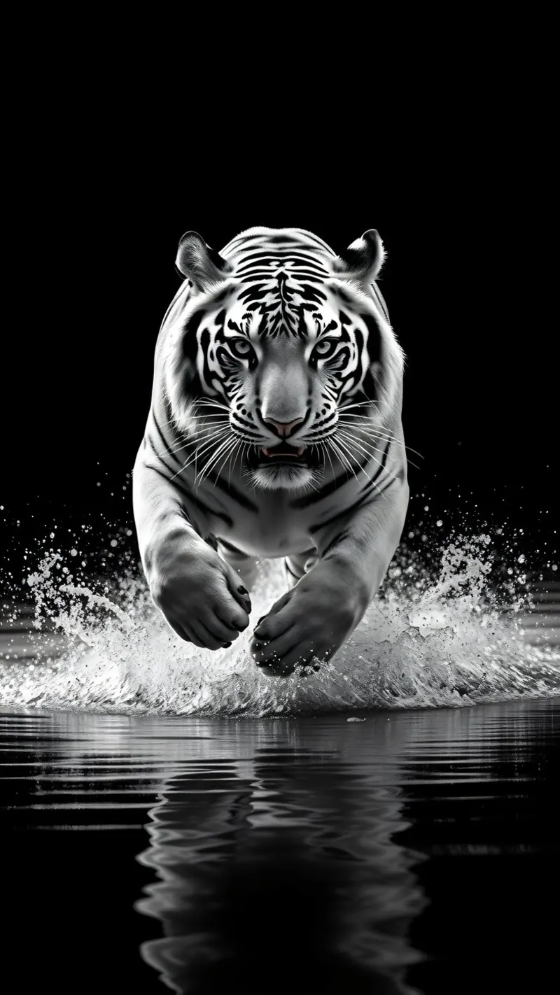 Ein majestätischer weißer Tiger springt aus dem Wasser Hahnemühle von DesignDoodle