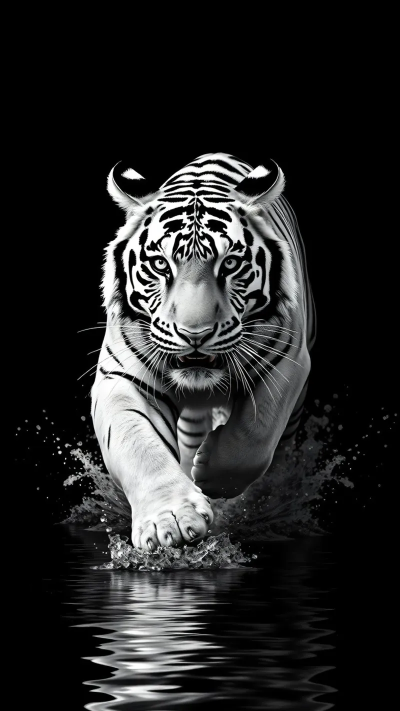 Majestätischer weißer Tiger läuft durchs Wasser Hahnemühle von DesignDoodle
