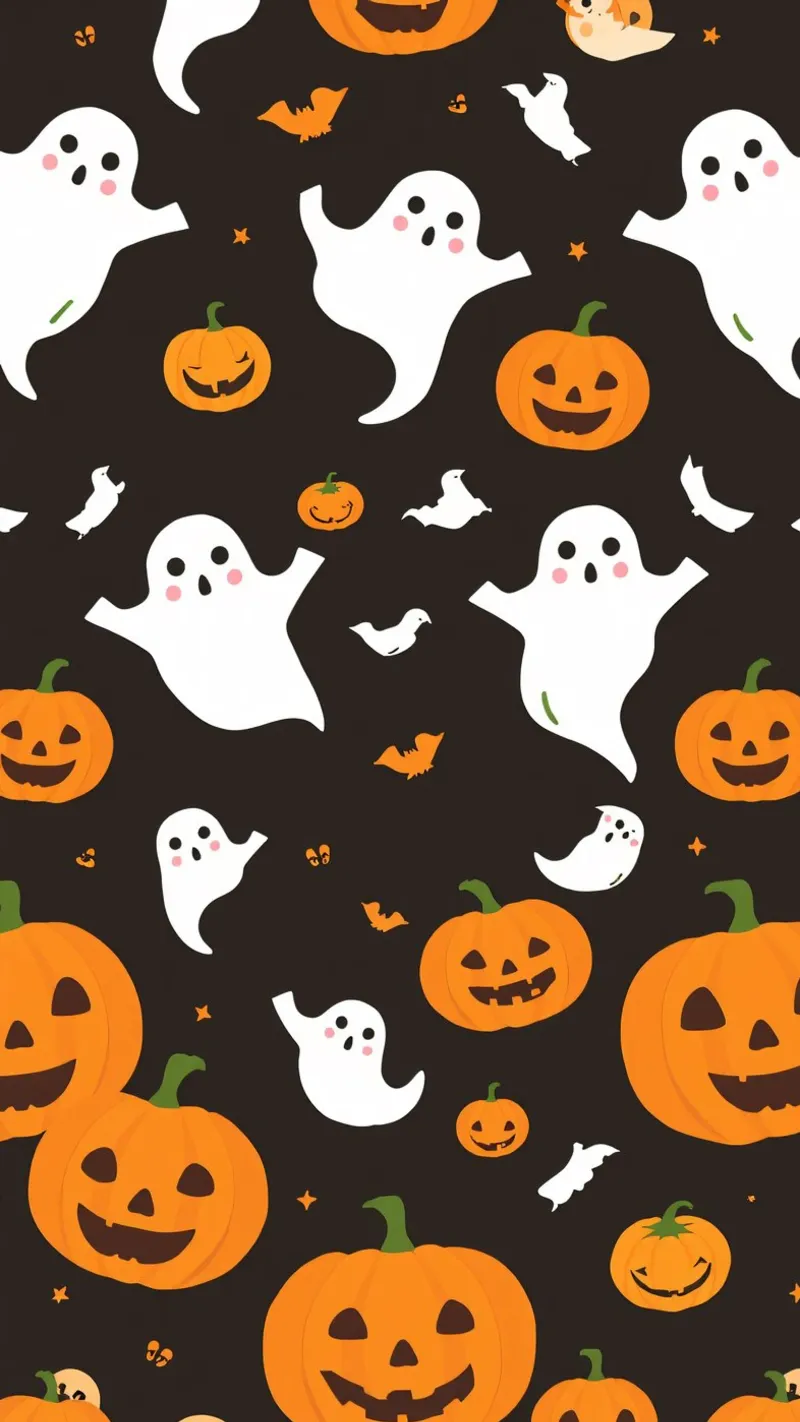 Colorful Halloween-themed playful ghosts and pumpkins poster by DesignDoodle