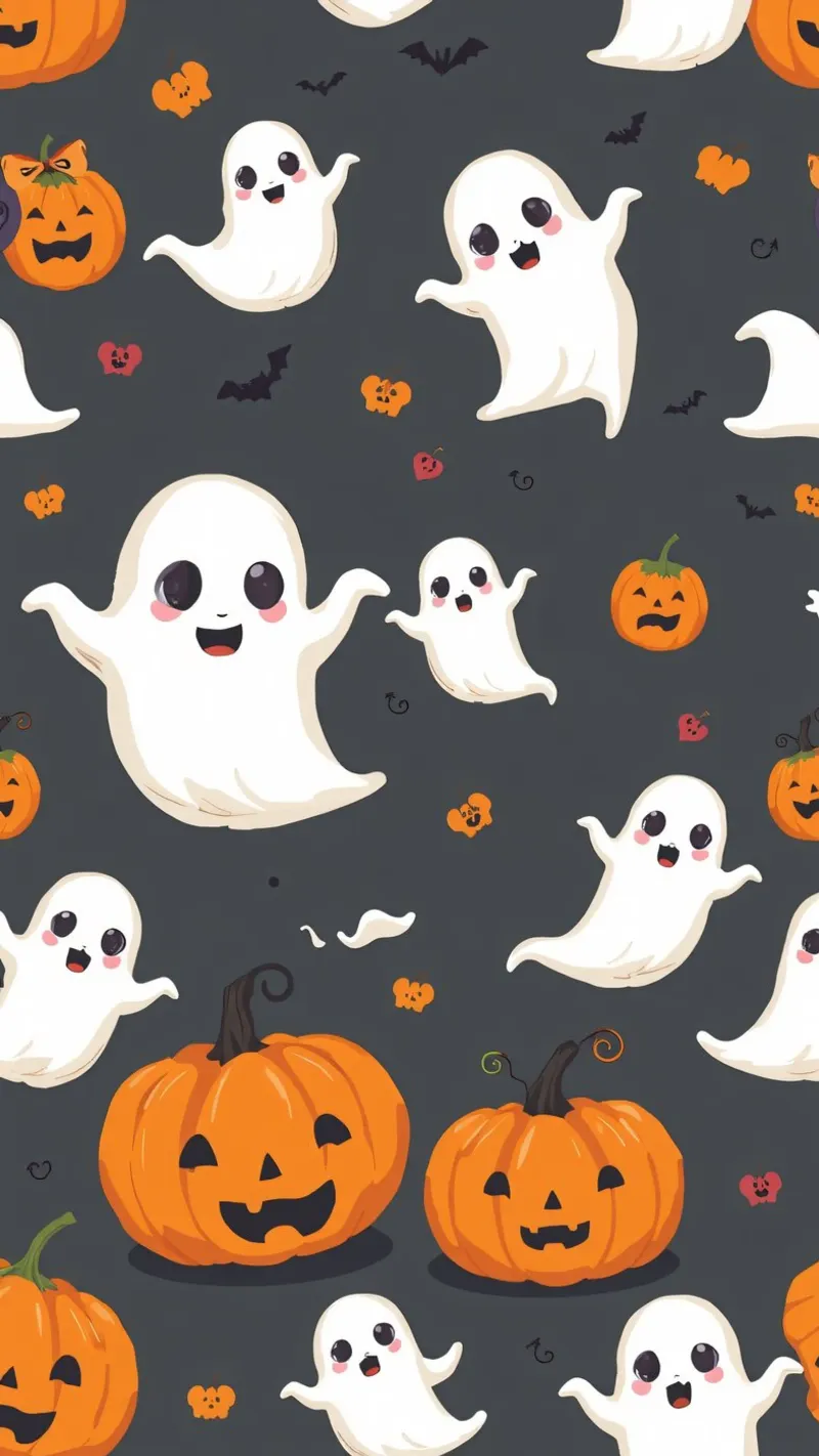 Fantasmi giocosi e zucche allegre in un festoso Halloween pellicola backlit da DesignDoodle