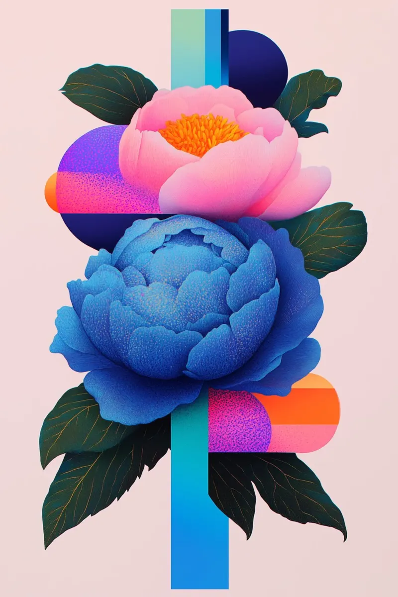 Peonie geometriche pop alluminio dibond da Carinaprint
