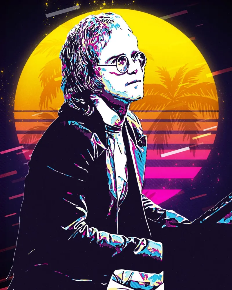 Arte retrò di Elton John poster con telaio in legno da neonartroom