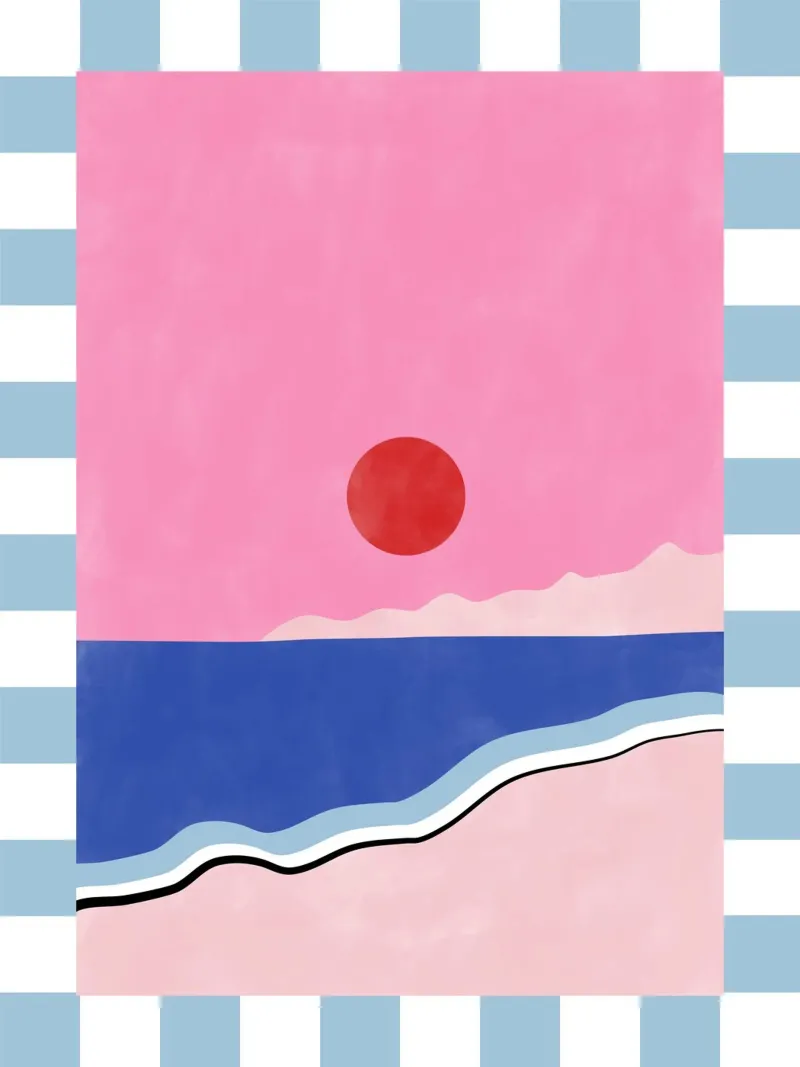 Scena di spiaggia minimalista poster con telaio in plastica da Pictufy Sun & Spirit