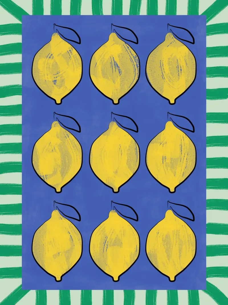 Limoni gialli e vibranti su un blu intenso poster da Pictufy Sun & Spirit