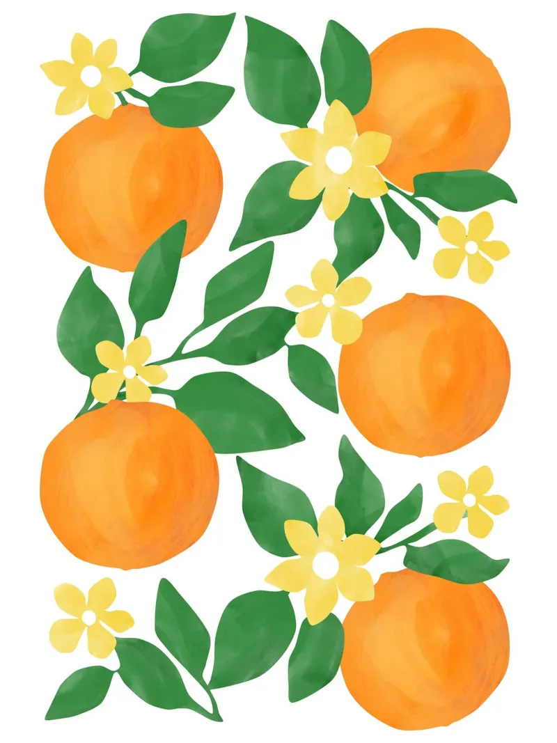 Arance con foglie verdi e delicati fiori gialli carta hahnemühle da Pictufy Sun & Spirit