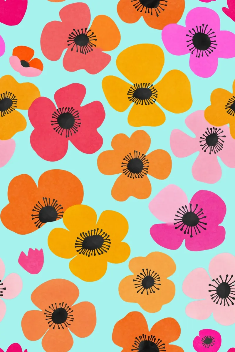 Midcentury Playful Botanica Bold Multicolor Retro Flowers Tu pellicola backlit da Andrea Haase Modern Home